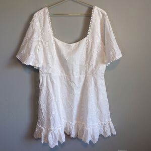 NWT Showpo. White Square Neck Embroidered Mini Dress, size 14